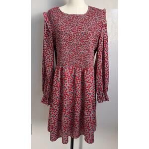 Strawberry Ditsy Floral Mini Dress Smocked Pink Cottagecore Coquette Ruffles XL